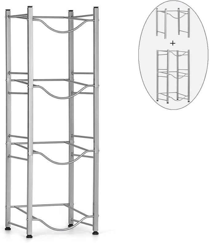 LIANTRAL Water Cooler Jug Rack, 5 Gallon Water Jug Holder Water Bottle Storage Rack, 5 gallon water bottle holder, water jug holder, 4 Tiers, Silver