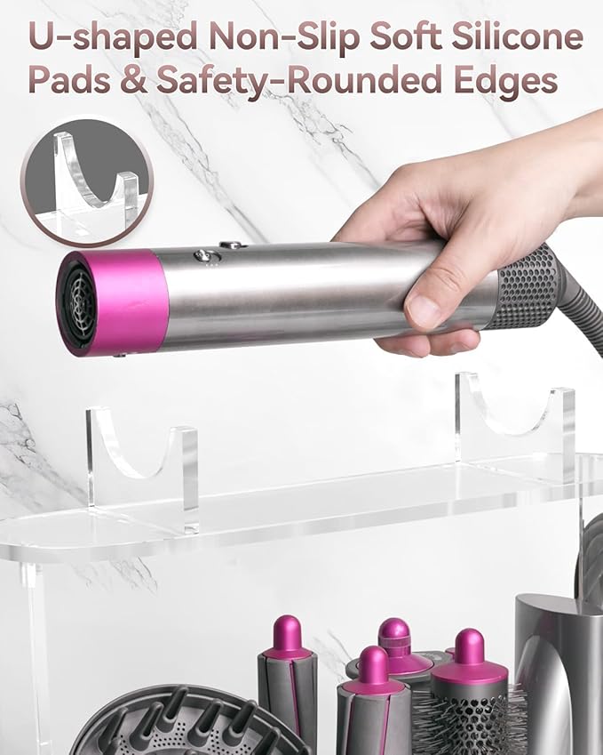 Affogato Acrylic Storage Holder Compatible with All Dyson Airwrap Styler Accessories, 6 Holes Countertop Organizer Stand for Diffuser Long Barrel Attachments for Bathroom