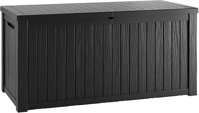 Outdoor Storage Box, 150 Gallon Resin Deck Box Waterproof for Patio Furniture, Garden Tools and Pool Accessories, Lockable UV-Resistant Storage Bin Bench Cabinet for Outside, Black