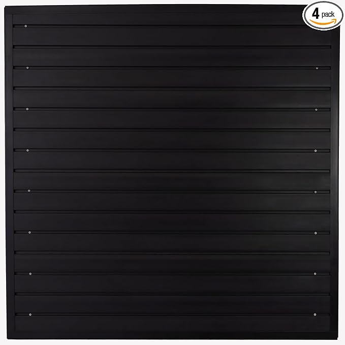 Slatwall Panel Garage Wall Organizer, Heavy Duty Wall Mounted Garage Slat Wall Storage Systems, PVC Wall Panels Slat Board, Slate Wall Black 4'W x 4'L