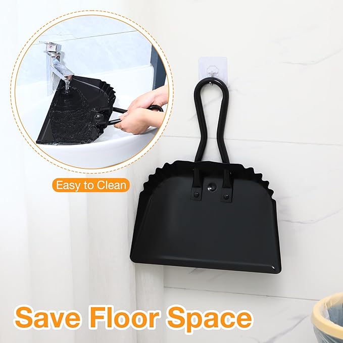 Mumufy 2 Pcs 12 Inch Heavy Duty Metal Dustpan, Stainless Steel Large Wide Dust Pans for Household, Handheld Scooper, Debris Cleaning Tool for Home Garage Studio Courtyard Indoor Outdoor(Black)
