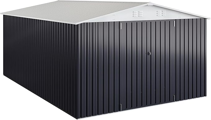 Polar Aurora 10x14 Outdoor Storage Shed, Garden Shed with Updated Frame Structure and Lockable Doors, Metal Tool Sheds for Backyard Garden Patio Lawn, White