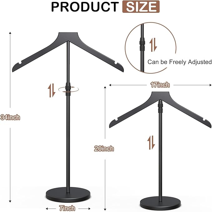 2 Pack Shirt Display Stand, 18-34 Inch Height Adjustable Mannequin Torso for Vendors Shop, More Stable Dress Form Mannequin Stand Clothes Rack, T Shirt Display Holder Jacket Coat Hanger, Black
