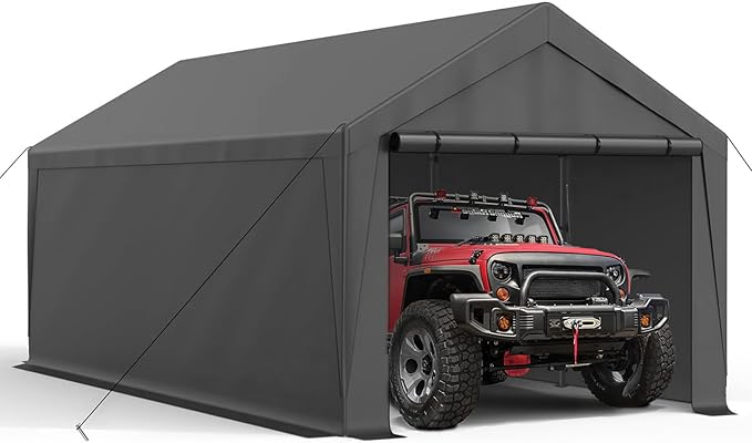 10x20 Carport, Heavy Duty Carports with Removable Sidewalls, Waterproof and UV-Resistant, Portable Outdoor Garage Shelter for Cars, Vehicles, and Boats (Grey)