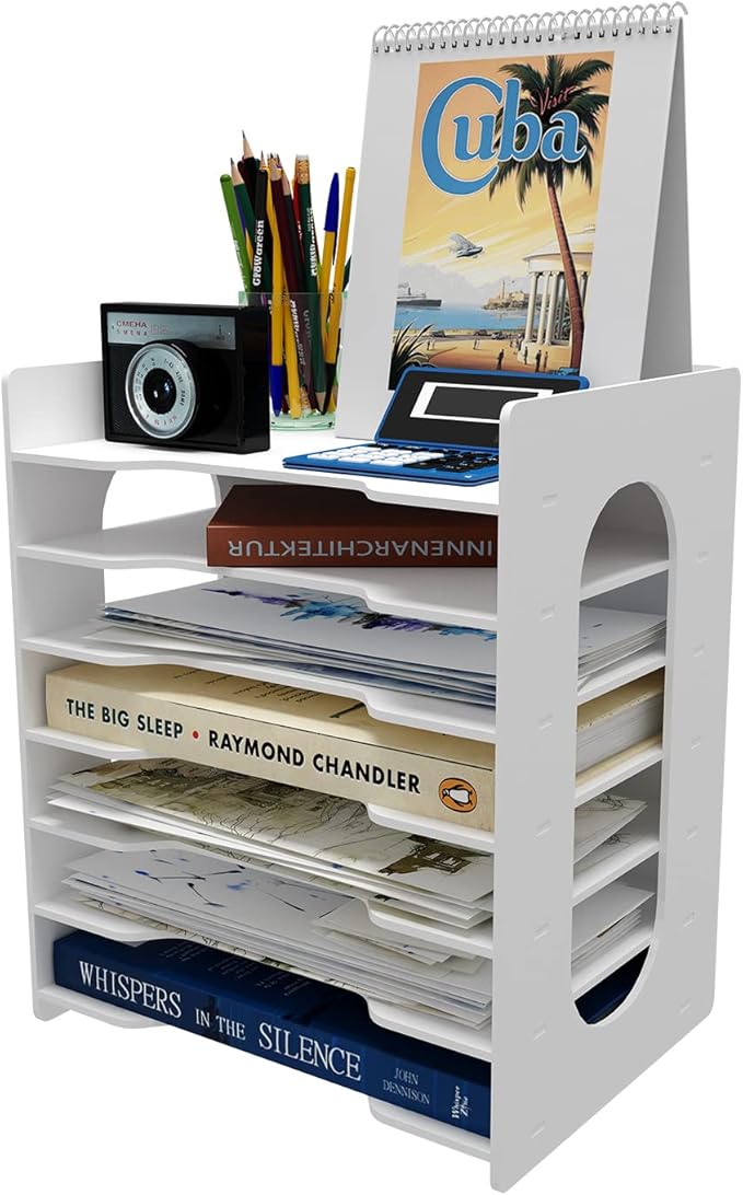 Natwind 7-Tier 10”x12” Scrapbook Desk Organizer,Paper Organizer,File Organizer,Letter tray,Paper Sorter,White File Holder for Home Office, School Classroom