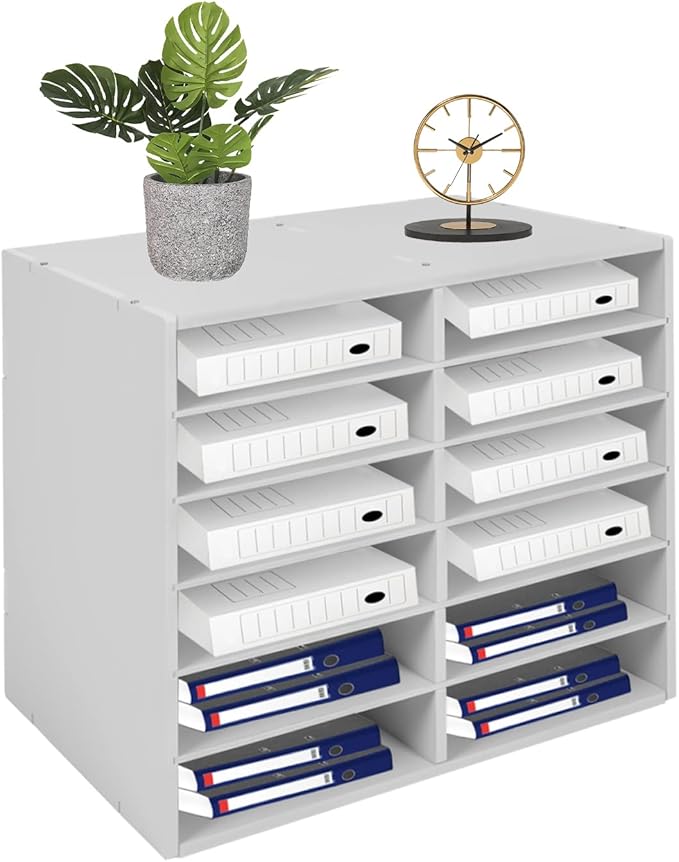 LOYALHEARTDY Literature Organizer, 12 Compartments Paper Storage Cabinet Mail Organizer, 19.3 X 12 X 16 Inch Desktop File Sorter Mail Center Mailbox School Classroom Keepers for Home & Office