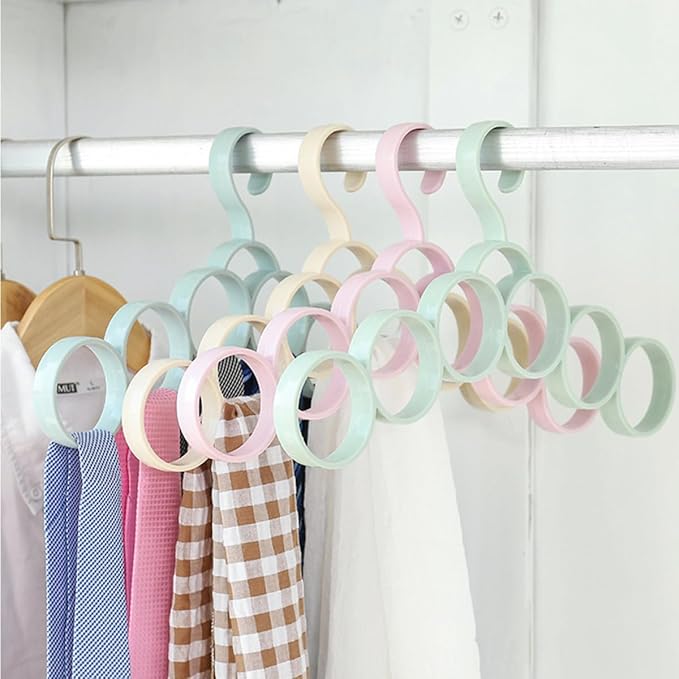 Luxshiny Multi-Function Wardrobe Coat Hanger and Tie Accessory Organizer, 6-Ring Closet Storage Rack for Scarves Belts, Household Convenient Clothes Hanger, 3pcs Set, Random Random Color