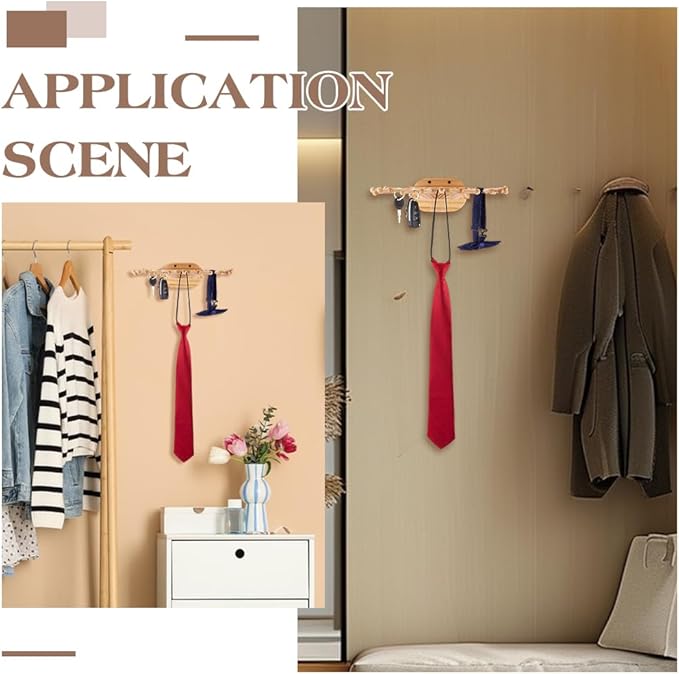PH PandaHall Wooden Tie Rack 24 Hooks Wall Mounted Belt Organizer Revolving Ties Holder Display Scarf Hanger Rack Necktie Display Stand for Men Women Closet Bedroom Store Storage Belt Organization