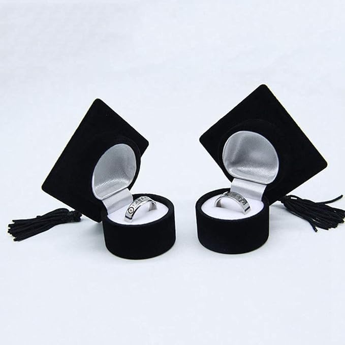 Amosfun Graduation Cap Shaped Ring Box Creative Jewelry Storage Box Ring Organizer Case Graduation for Celebration Party Supplies (Black)