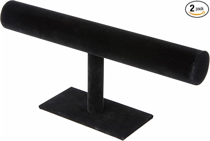 Plymor Black Velvet T-Bar Bracelet Display Stand, 12" W x 5" H (Pack of 2)
