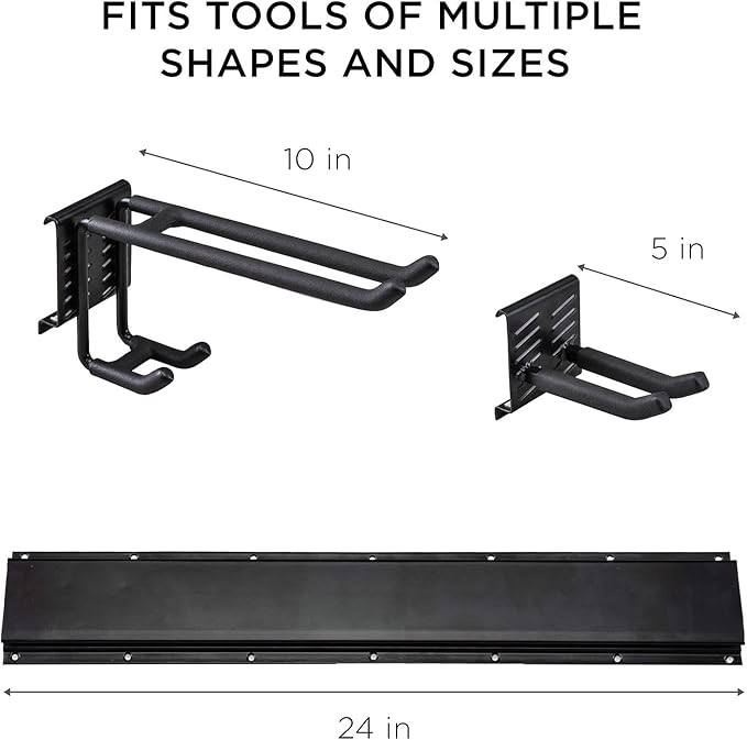 Tool Storage Rack, 8 Piece Garage Organizer, Metal, Wall mounted, Holder for Broom, Mop, Rake Shovel & Tools!