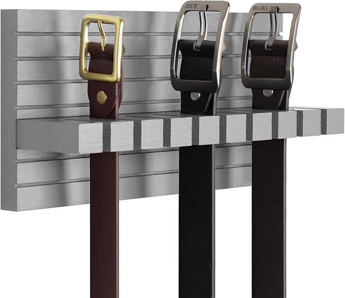 Belt Organizer for Closet, Belt Hanger Wall Mounts to Hold 9 Belts without Slipping, Space Saving Belt Rack for Closet Organization includes Mounting Hardware (11.8” x 5.5” x 2.5”) (Gray)