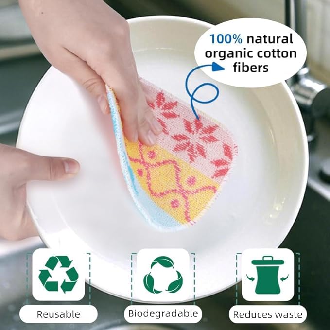 Amarelle GEN II Reusable Dish Scrubbers (10-Pack), Dual-Sided Heavy Duty Scouring Pads, Odor-Free & Machine Washable | Kitchen Scrub Cloth | Nano-Crystal Enhanced Technology (Nordic Folk)