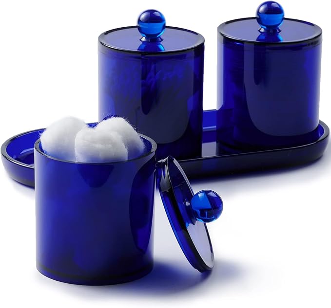 SheeChung Acrylic Vanity Tray, 2 Pack, 9.65 in x 4.5 in x 0.79 in, Catchall Tray, Countertop Sink Tray Dispenser, Sturdy Holder for Cabinet, Shelf, Cupboard, or Closet Organization (Blue)