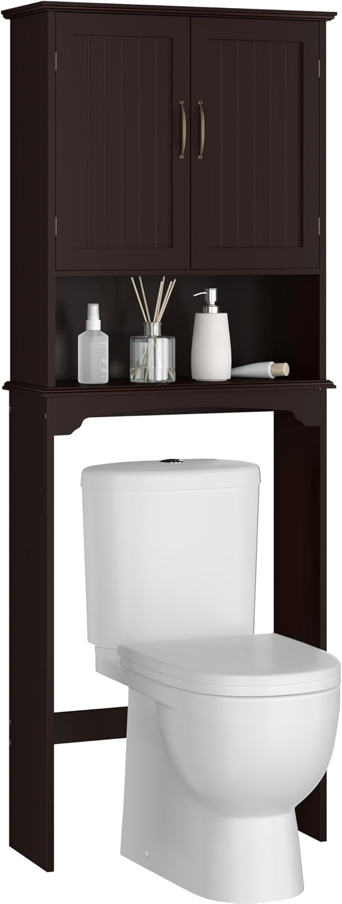 Yaheetech Over The Toilet Storage with 2 Doors & Adjustable Shelf, Free Standing Toilet Rack Wooden Space-saving Collect Cabinet, Bathroom Furniture, 9Dx24.5Wx66H Inches, Espresso