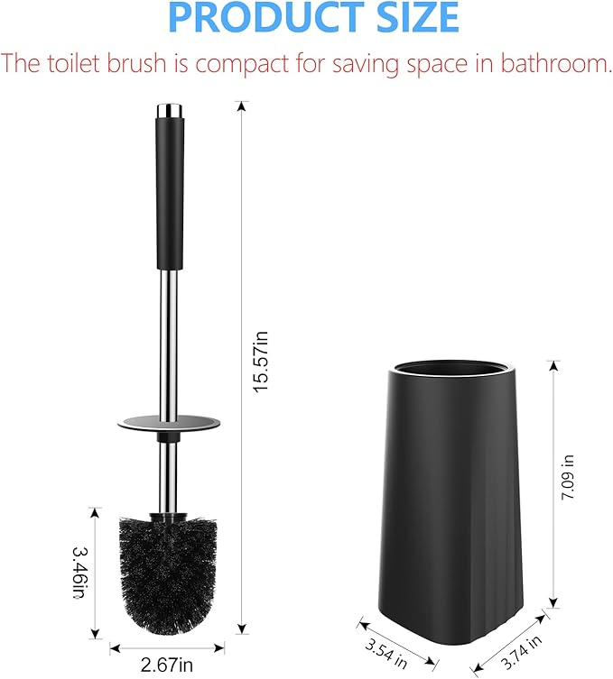 SetSail Toilet Brush, Compact Size Toilet Bowl Brush and Holder Toilet Brushes for Bathroom with Stainless Steel Handle Toilet Cleaner Brush with Durable Scrubbing Bristles, 2 Packs