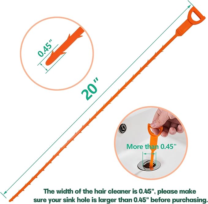 Drain Snake Hair Drain Clog Remover - 6 Pack Shower Snake Sink Unclogger Tool with Exquisite Packaging (Orange)