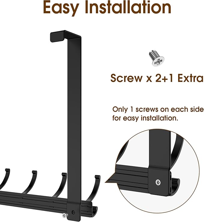 Long Over The Door Hooks Hanger with 15.75" Arms for Easier Access by Shorter, Heavy Duty Door Hanger for Coat, F16U, Fits Standard 1 3/4'' Doors, Towel Racks for Bathroom, Black