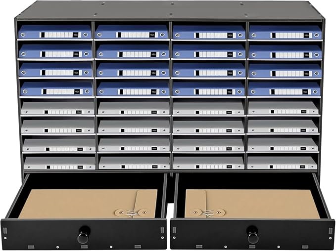 LOYALHEARTDY Literature Organizer,32 Compartment Office Mailbox with 2 Drawers,Paper and Mail Organizer,Paper Storage Cabinet Mail Organizer,39.4 X 12 X 25.2''Desktop File Sorter for Home&Office,Black