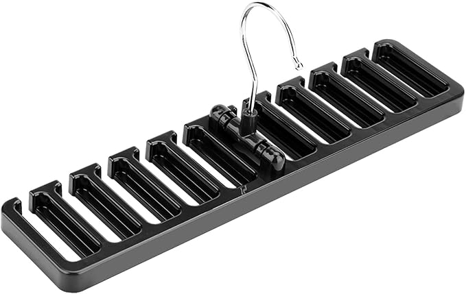 10 Slot Tie Belt Scarf Rack Organizer Sturdy Plastic Closet Wardrobe Space Saver Multifunctional Rotating Hanger for Ties Belts Scarves Accessories Black Brown Beige 30.5 x 7.3 x (Black)