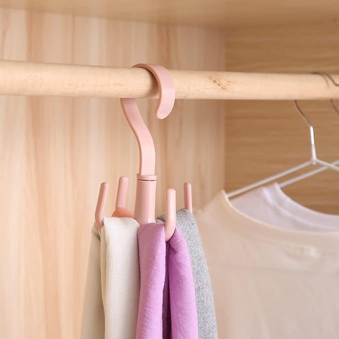 2PCS Rotating Handbag Hanger, 360 Degree Rotating Closet Organizers with 4 Claws, Scarf Tie Rack Hooks for Belts 4 Colors, Multifunctional Closet Handbag Hook Scarf Hanging Rack for Bedroom(Pink)