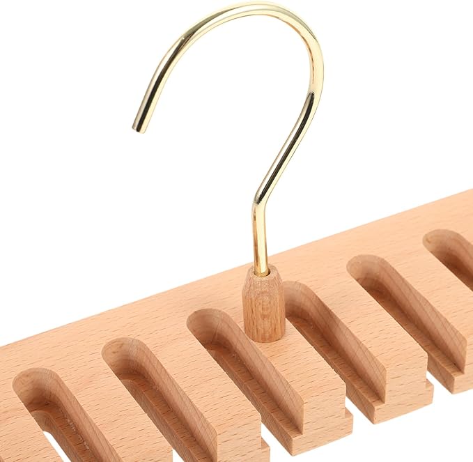 Veemoon Wooden Belt Rack and Tie Organizer with 14 Slots, Wall-Mounted Beech Hanger for Men’s Closet Storage and Multi-Function Accessory Organizer Wood Color