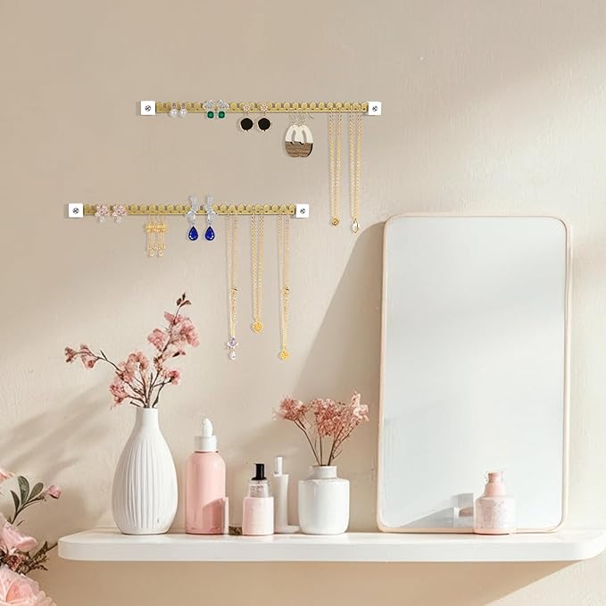 Earring Organizer Wall Mounted 4 Pack Earring Holder Hanging Jewelry Organizer Display for Stud/Hoop/Dangle Earring Necklace Bracelet Ring