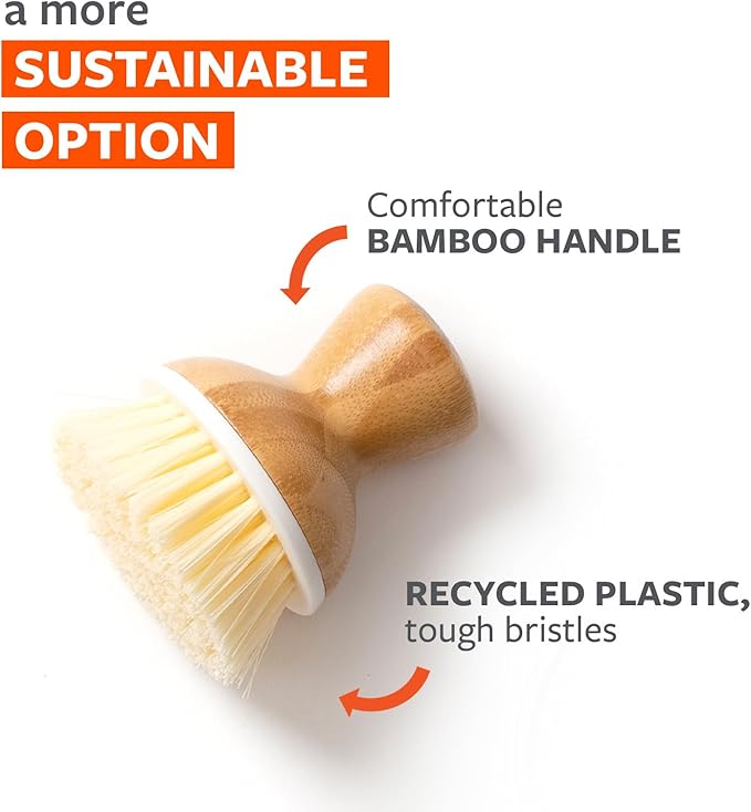 Full Circle Bubble Up Bamboo Dish Brush–Family Safe, Formaldehyde-Free– Ergonomic Palm Scrubber with Handle for Kitchen Cleaning, Dish Scrub Brush for Nonstick, Cast Iron & Sink,White