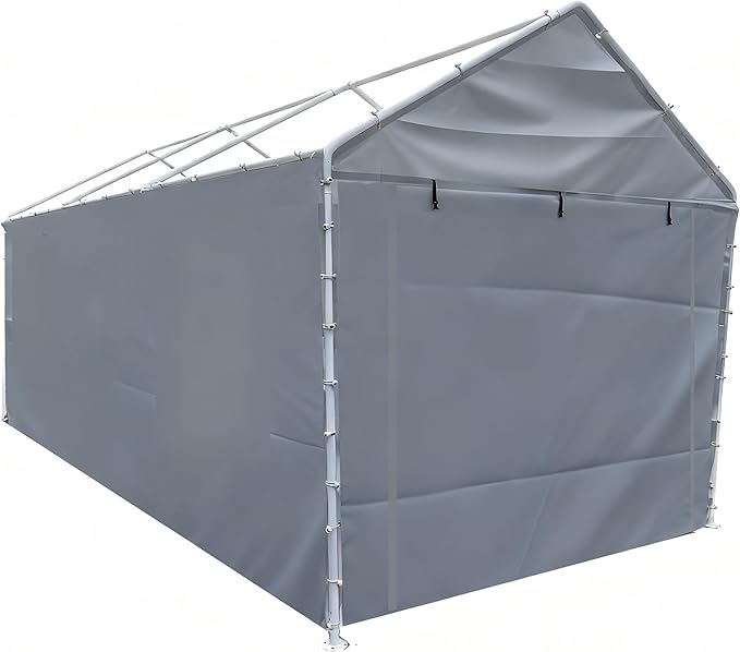 Rutile 10x20 Carport Replacement Sidewall, 180G PE Waterproof & UV Protected Sidewall Cover (Gray, Sidewall kit Panel Set of 4 w/o Mesh Windows)