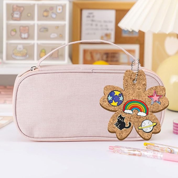 peacoblue 4Pcs Cherry Flower Enamel Pin Holder Display Board Collection with Key Chain for Bag, Backpack 4.7" x 4.7", Pins Display Frame Organizer Storage to Show Unique Styles, Male, Female
