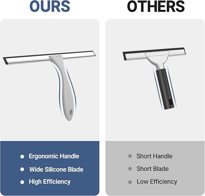 AmazerBath Squeegee for Shower Glass Doors - All-Purpose Squeegee with Hook for Shower Doors, Windows, Mirrors, Tiles and Car Glass, 12 Inches