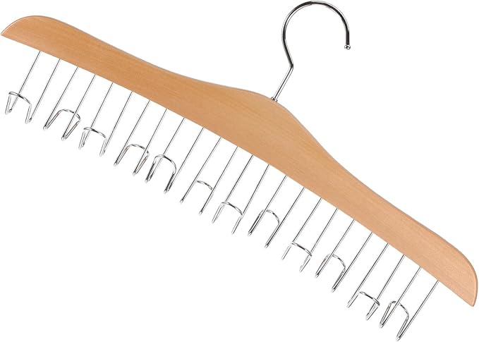 COHEALI Wooden Belt Organizer Rack with Multi-Functional Non-Slip Hooks Belt Hanger for Closet Storage Accessory Organizer Scarves Hats and Bags Natural Wood Color Space-Saving Home Use