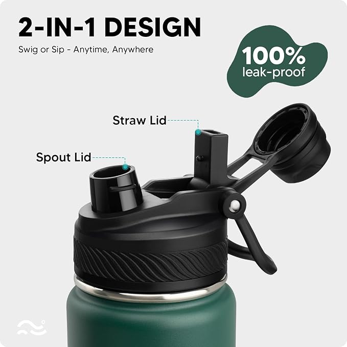 Insulated Water Bottle with Silicone Boot (36hrs Cold/18hrs Hot) - DIY Stickers, [2-in-1 Lid], BPA Free, 24 oz