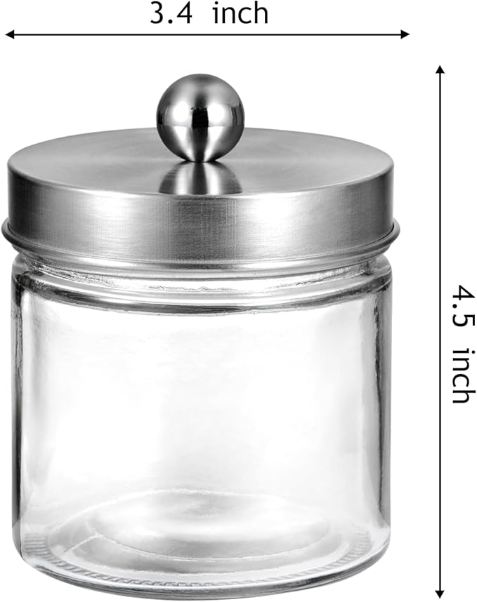 SheeChung Bathroom Organizers and Storage - 3Pack Qtip Holders Bathroom Canister Apothecary Jars for Cotton Swabs, Rounds, Balls, Qtips,Makeup Sponges, Flossers,Bath Salts - Brushed Nickel
