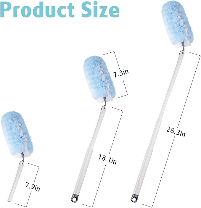 60 Count Heavy Duty Duster Refills with Two 3 ft Extendable Handle Starter Kit, Compatible with Swiffer Disposable Microfiber Feather Dusters for Cleaning Home