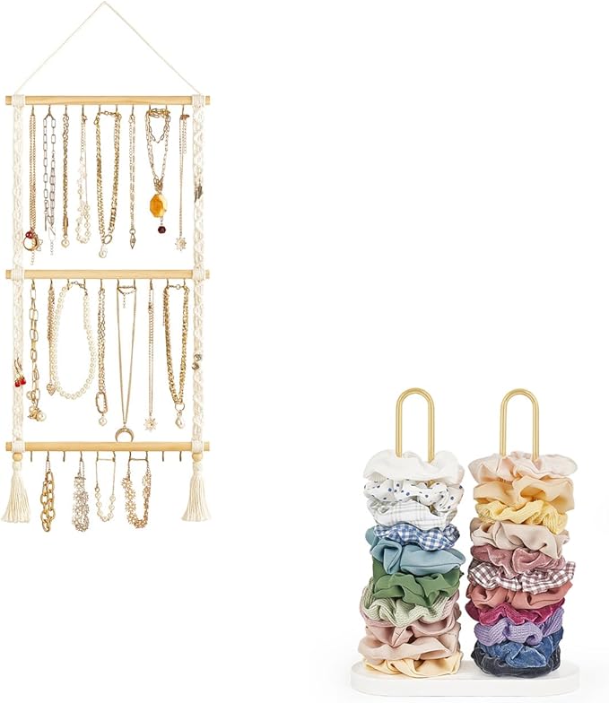 Dahey Hanging Jewelry Organizer and Scrunchie Holder Hair Tie Organizer Stand Hair Accessories Organizer Storage Display Jewelry Scrunchy Holder for Girls
