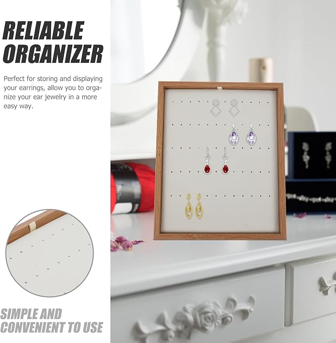 Cabilock Wooden Earring Organizer Rack Jewelry Display Stand with Multi-Hole Holder Desktop Jewelry Storage for Earrings and Studs Home Accessory Organizer