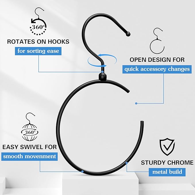 4 Pack Belt Hangers for Closet Rotatable Belt Ring Hook Tie Rack Holders Closet Hanger Organizer for Ties Scarves Baseball Cap Wardrobe Accessory Storage(Black)