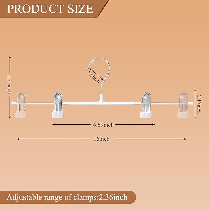 Pants Hangers with Clips 10 Pack 16Inch Adjustable Skirt Hanger for Women Non-Slip Trousers Hanger for Jeans Clothes Hangers for Pants Heavy Duty Space Saving Shorts Hangers,White