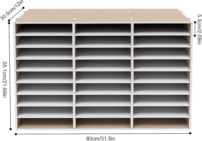 LOYALHEARTDY Literature Organizer, 27 Compartments Paper Storage Cabinet Mail Organizer, 31.5 X 12 X 21.69 Inch Desktop File Sorter Mail Center Mailbox School Classroom Keepers for Home&Office, Wooden