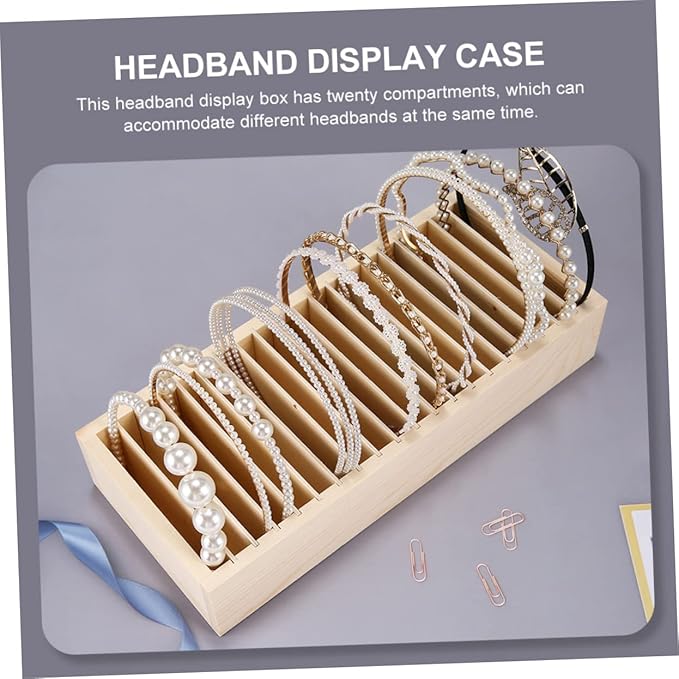 Creative Headband Storage Box Wooden Hair Accessory Organizer with Compartments for Efficient Hairband Display and Storage