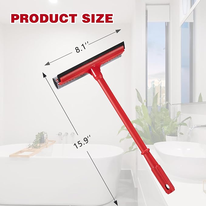 15.9" Window Squeegee for Car,2 in 1 Squeegee Window Cleaner with Long Stainless Steel Handle,Sponge Car Window Squeegee for Gas Station, Glass,Shower,Outdoor High Window Cleaning