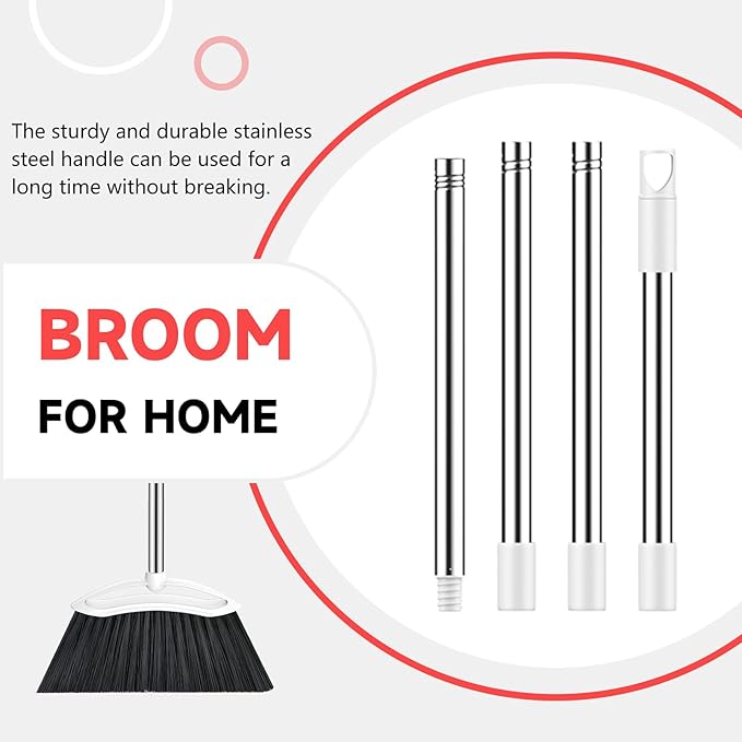 Heavy Duty Broom, 54-inch Adjustable Long Handle Angle Brooms Large Brooms for Sweeping Indoor and Outdoor Commercial Broom for Home Kitchen Patio Garage Porch Courtyard Classroom, White