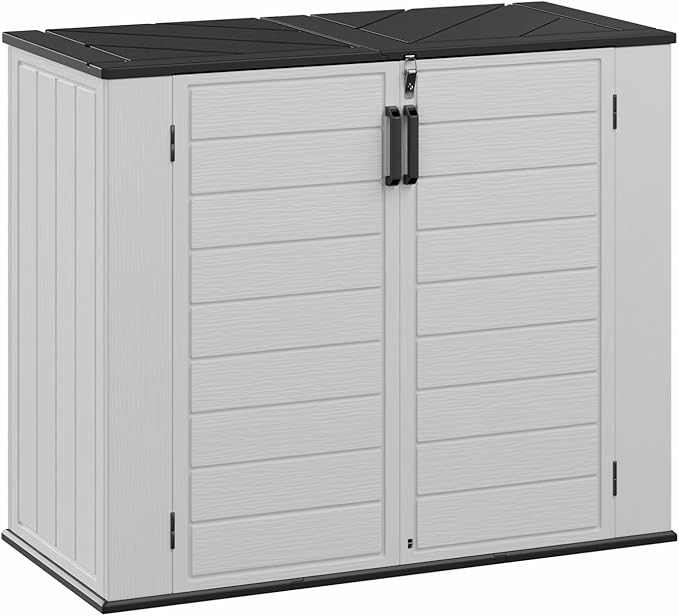 Aoxun Outdoor Storage Cabinet, 41 Cu Ft Waterproof Portable Horizontal Resin Shed Outdoor Storage for Garbage Bin, Generators & Yard Gear (White)