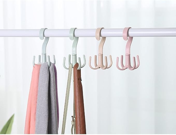 2PCS Rotating Handbag Hanger, 360 Degree Rotating Closet Organizers with 4 Claws, Scarf Tie Rack Hooks for Belts 4 Colors, Multifunctional Closet Handbag Hook Scarf Hanging Rack for Bedroom(Pink)