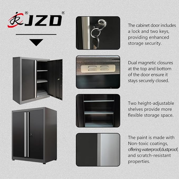 Garage Storage System with Rolling Tool Cart for Tool Organization, Free-Standing Tool Cabinet