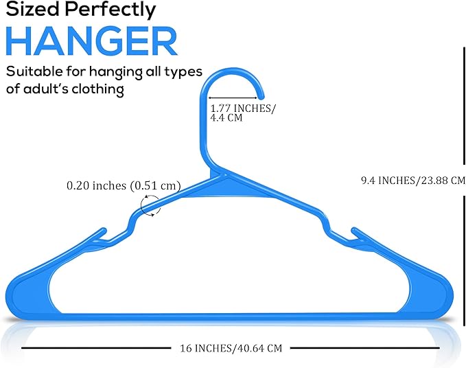 Utopia Home Plastic Hangers 50 Pack - Perfect Space Saving Clothes Hanger - Durable and Strong - Perfect Closet Organizers with Shoulder Grooves (Blue)