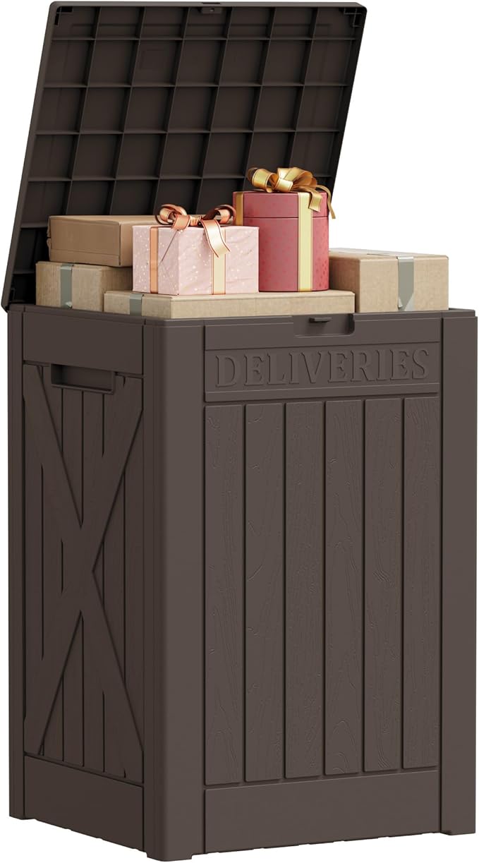 Greesum 52 Gallon Extra Large Deck Box with Lock, Heavy-Duty Resin Outdoor Storage Container, Waterproof Lockable Chest for Patio Furniture, Garden Tools, Pool Equipment, Dark Brown