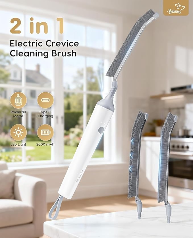 PalNets DIY Flat-Shaped Hard-Bristle Crevice Brush – Replacement for PalNests Crevice Cleaning Brush CB03 & CB04, Deep Clean for Kitchen, Bathroom, Grout & Tight Gaps, Pack of 3