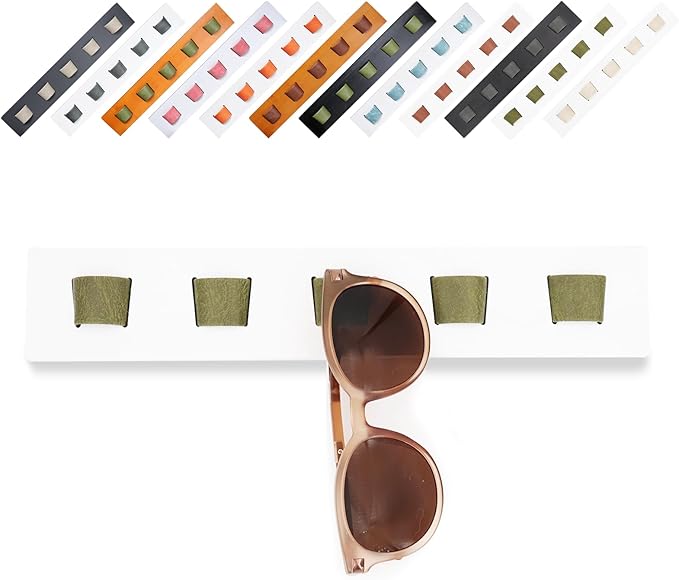 ACOCOFE Sunglass Organizer Wall Mount, Wood Eyeglass Storage Holder, Glasses Rack for Multiple Eyewear Display Men Women (White-green)